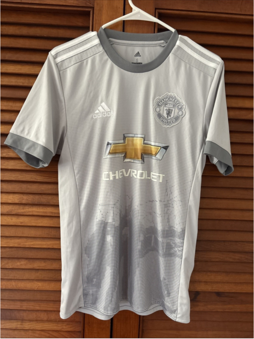 Manchester United Chevy Soccer Jersey Gray Adidas Climacool Futbol Adult Small